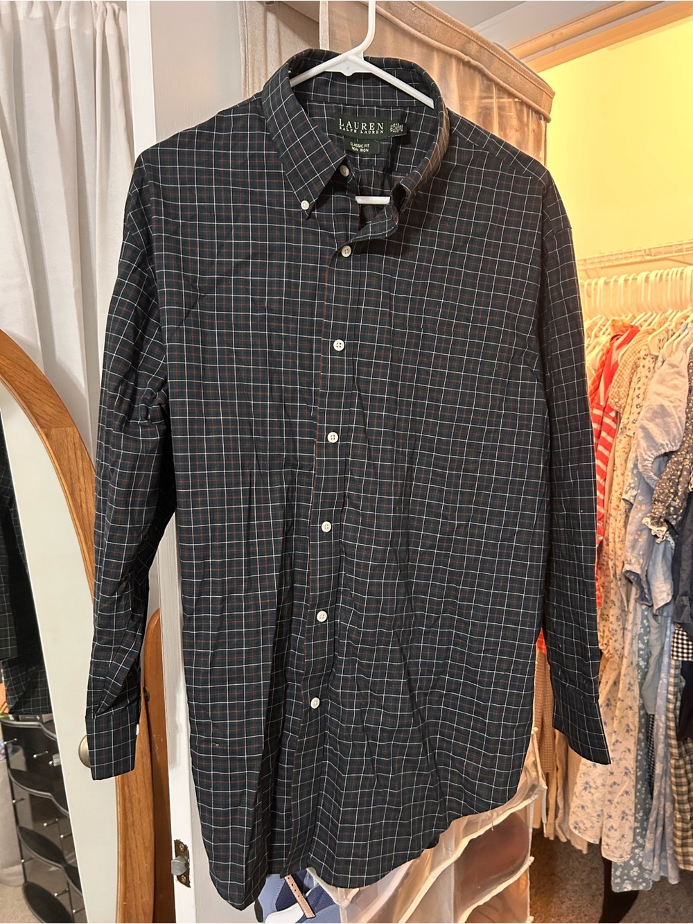 Lauren Ralph Lauren Green and Navy Plaid Button-Down Dress Shirt
